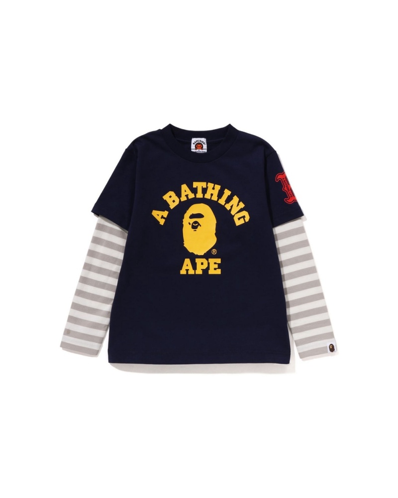 Hauts Bape College Multi Logo Layered L/S Bleu Marine Bleu Enfant | MSN-47375957